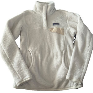 Patagonia Re-Tool Snap-T Mock Polartec Fleece Cream Mock Pullover Sweater XS EUC